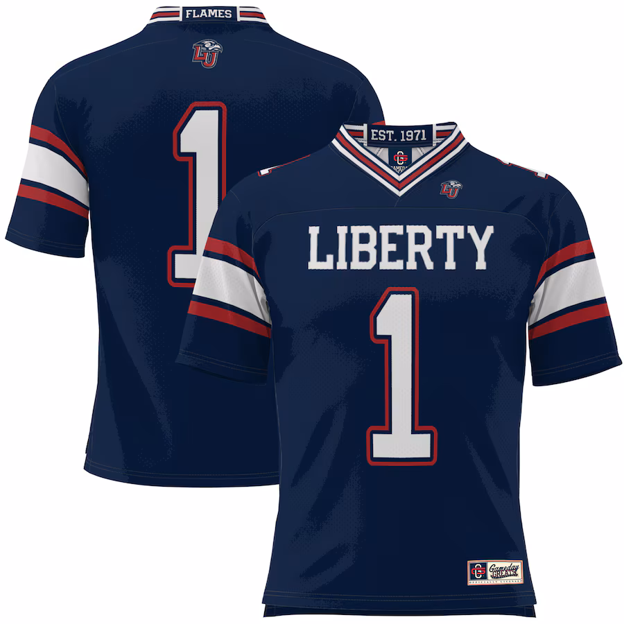 Men's GameDay Greats #1 Navy Liberty Flames Football Jersey - Jersey
