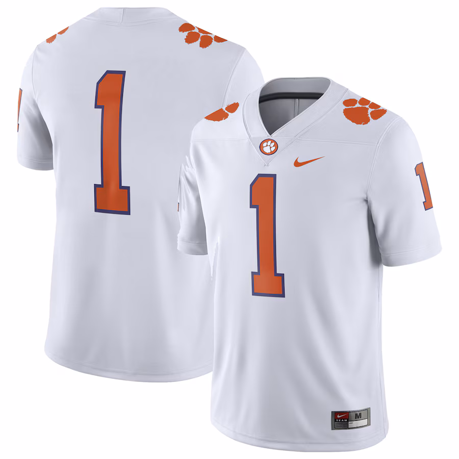Men's Nike White Clemson Tigers #1 Away Game Jersey - Jersey