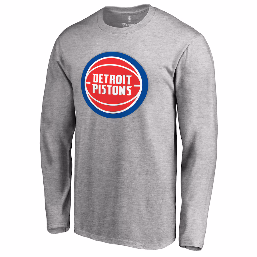 Men's Detroit Pistons Heather Gray Primary Logo Long Sleeve T-Shirt - Jersey