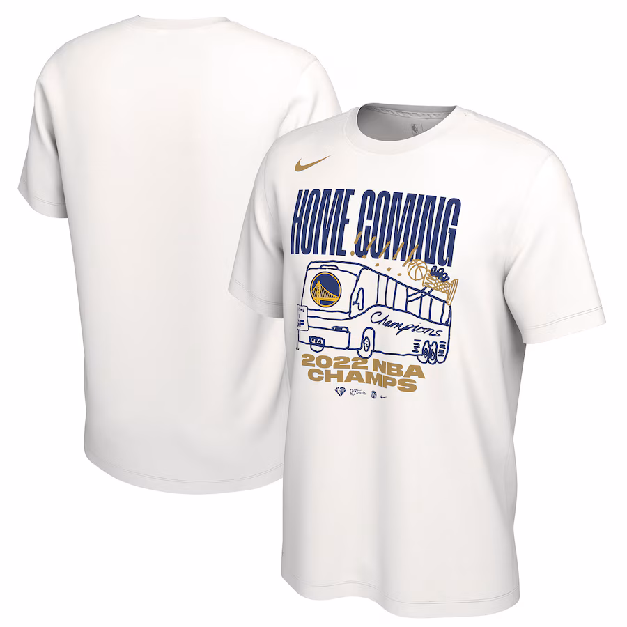 Men's Golden State Warriors Nike White 2022 NBA Finals Champions Celebration Parade T-Shirt - Jersey