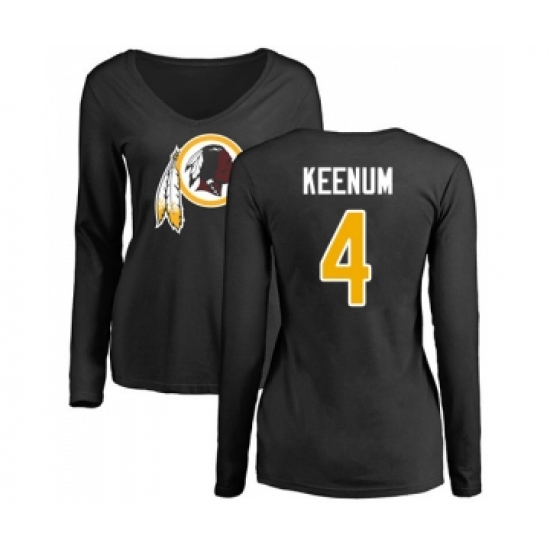 Football Women's Washington Redskins #4 Case Keenum Black Name & Number Logo Long Sleeve T-Shirt - Jersey
