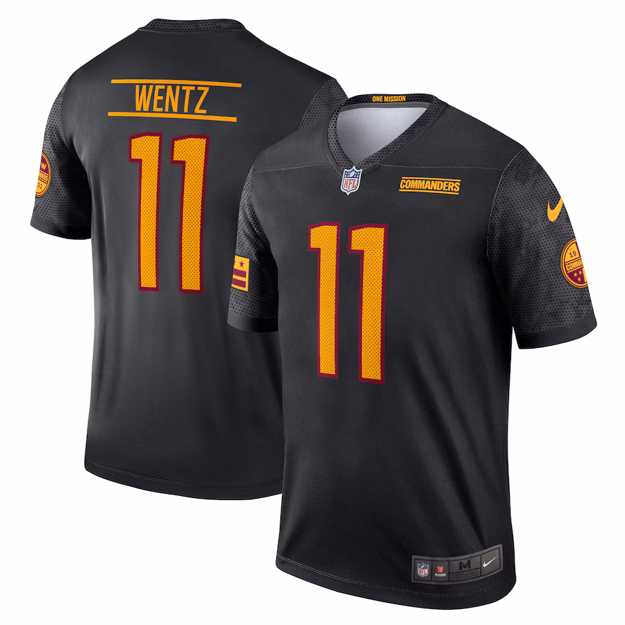 Men's Washington Commanders Carson Wentz Nike Black Alternate Legend Player Performance Top - Jersey