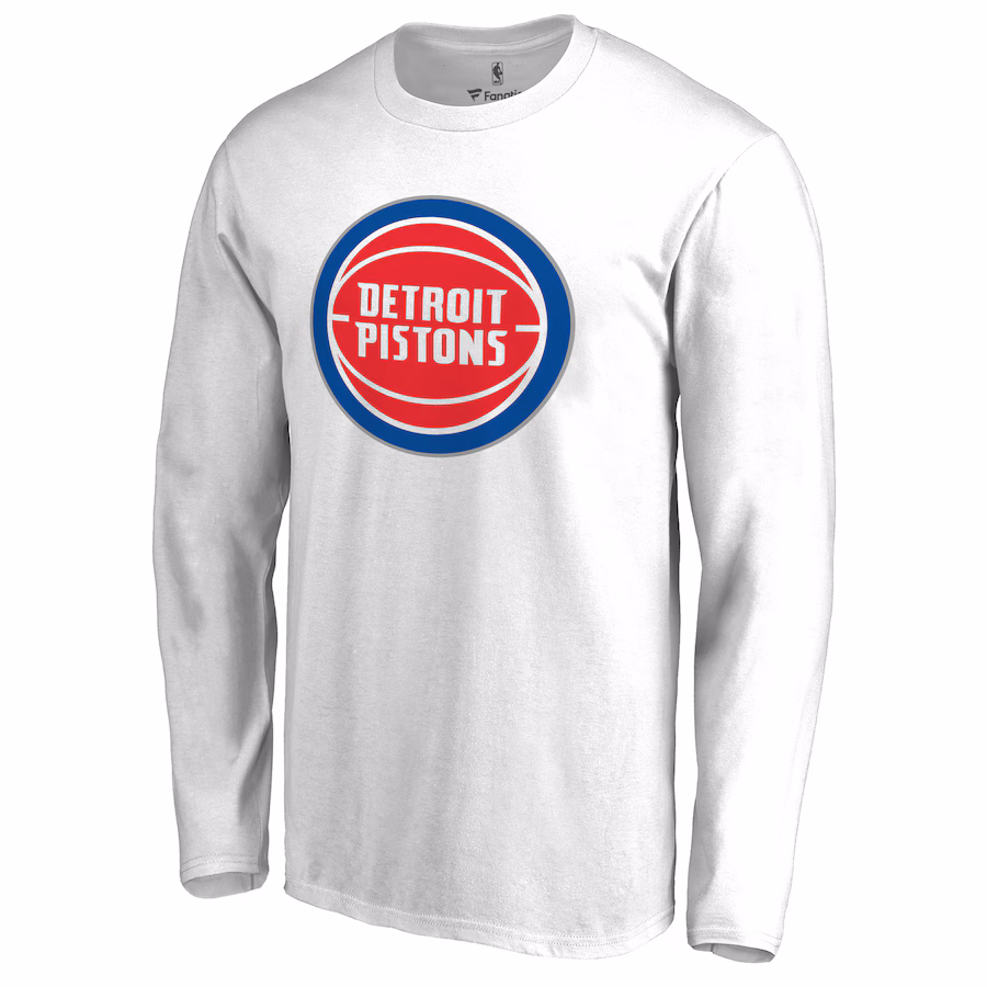 Men's Detroit Pistons White Primary Logo Long Sleeve T-Shirt - Jersey