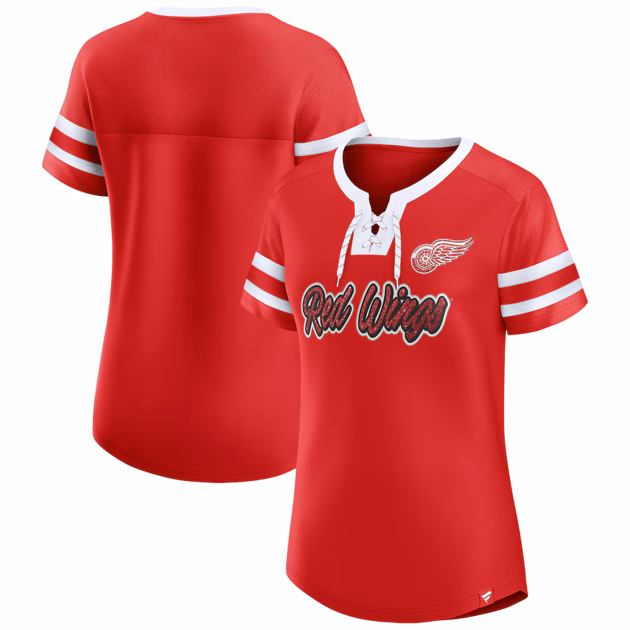 Women's Detroit Red Wings Fanatics Red Iconic Athena Lace-Up T-Shirt - Jersey