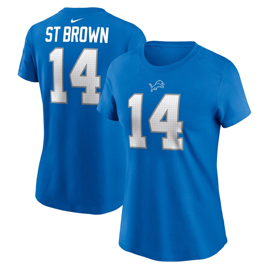 Women's Detroit Lions Amon-Ra St. Brown Nike Blue Player Name & Number T-Shirt - Jersey