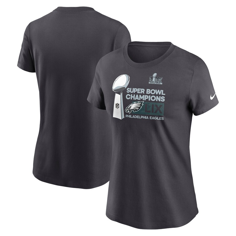 Women's Philadelphia Eagles  Nike Anthracite Super Bowl LIX Champions Locker Room Trophy Collection T-Shirt - Jersey