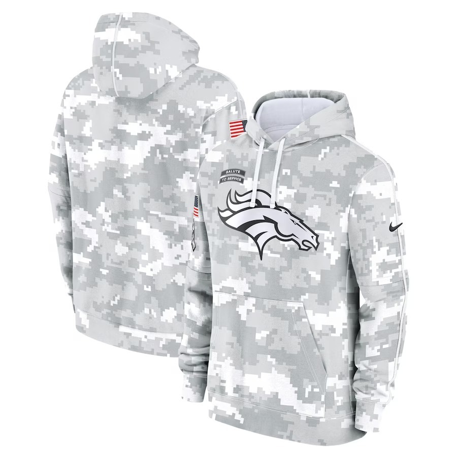 Men's Denver Broncos Nike Arctic Camo 2024 Salute to Service Club Fleece Pullover Hoodie - Jersey
