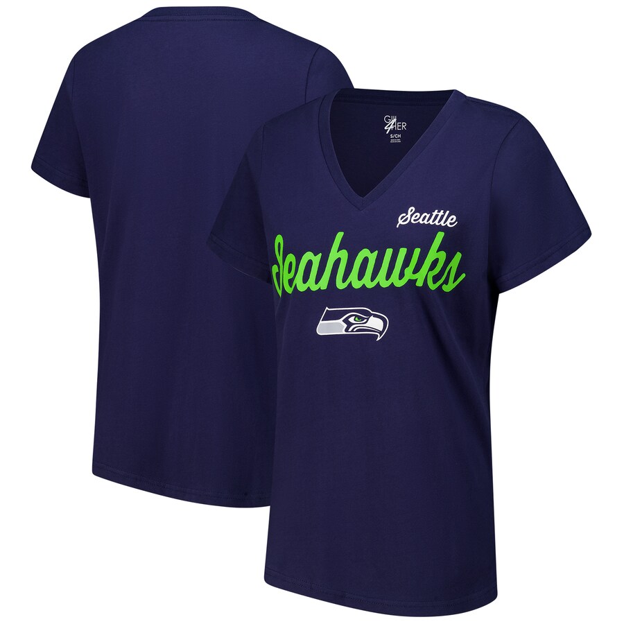Women's Seattle Seahawks G-III 4Her by Carl Banks College Navy Post Season V-Neck T-Shirt - Jersey