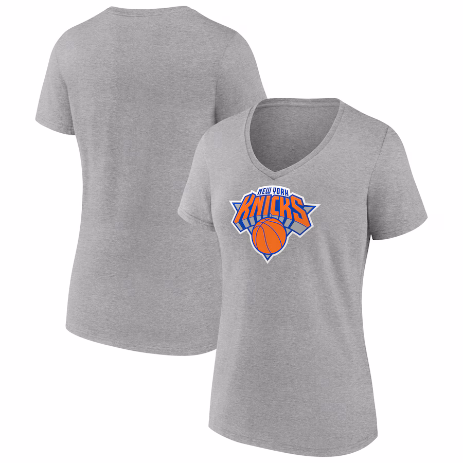 Women's New York Knicks Gray Logo V-Neck T-Shirt - Jersey
