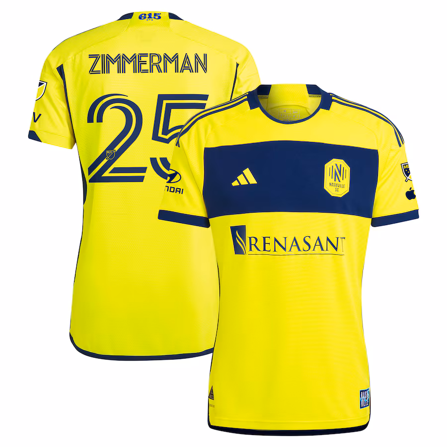 Men's Nashville SC Walker Zimmerman adidas Yellow 2024 The 615 Kit Authentic Player Jersey - Jersey