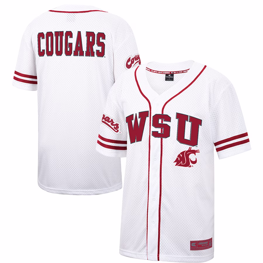 Washington State Cougars Colosseum Free Spirited Mesh Button-Up Baseball Jersey - White - Jersey