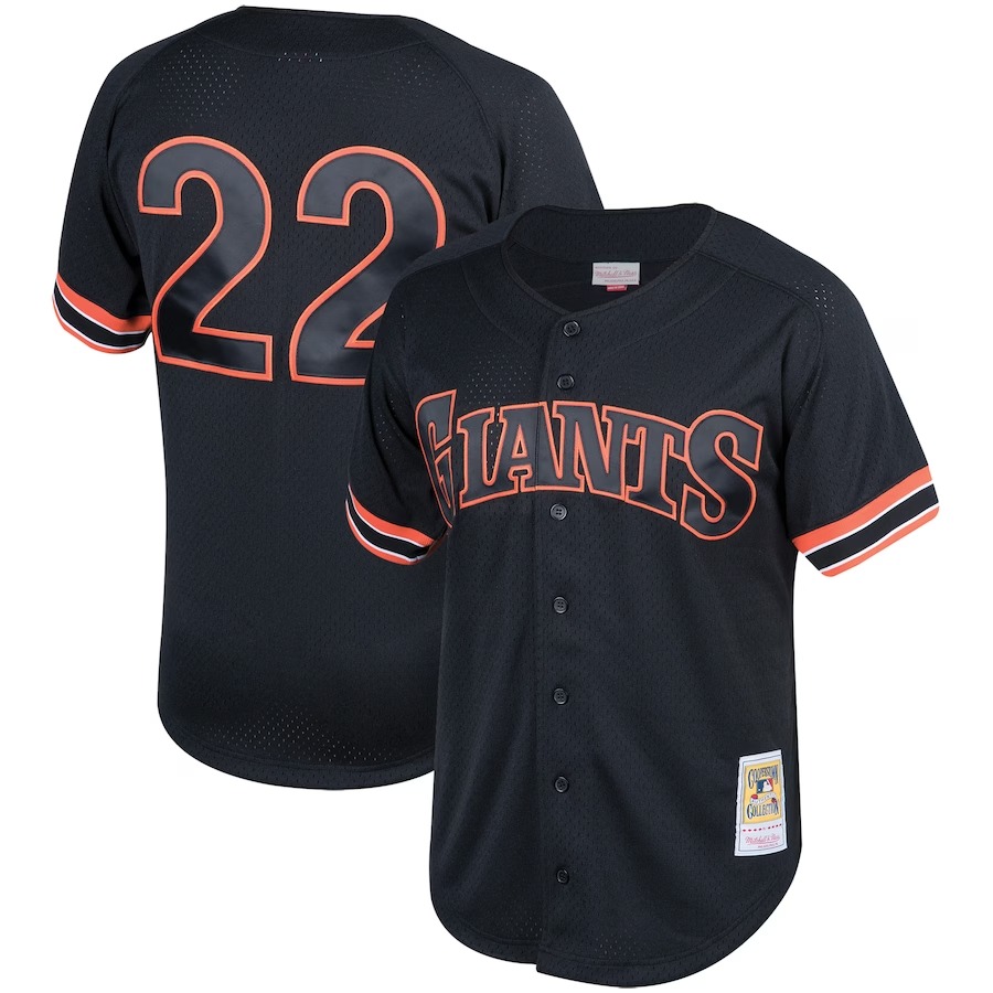 Men's San Francisco Giants Will Clark Mitchell & Ness Black Cooperstown Collection Mesh Batting Practice Button-Up Jersey - Jersey