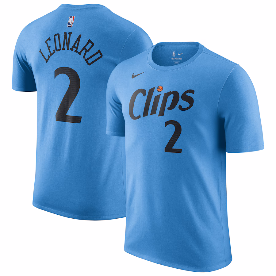 Men's LA Clippers Kawhi Leonard Nike Light Blue 2024/25 City Edition Name & Number T-Shirt - Jersey
