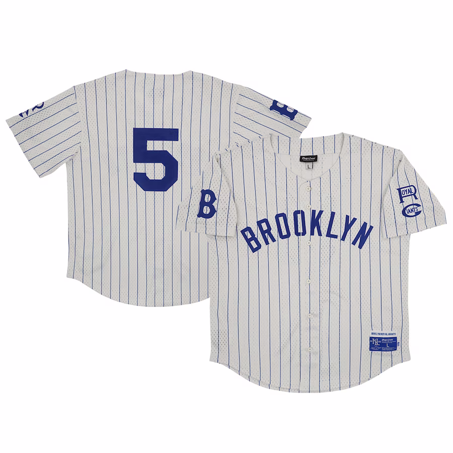Men's Brooklyn Royal Giants #5 Rings & Crwns Cream Mesh Button-Down Replica Jersey - Jersey