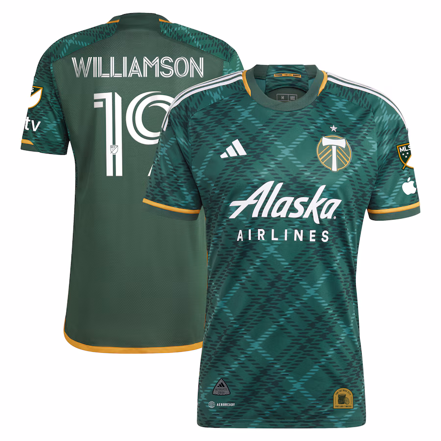 Men's Portland Timbers Eryk Williamson adidas Green 2023 Portland Plaid Kit Authentic Jersey - Jersey