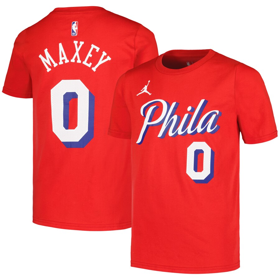 Youth Philadelphia 76ers Tyrese Maxey Jordan Brand Red Name & Number Statement T-Shirt - Jersey