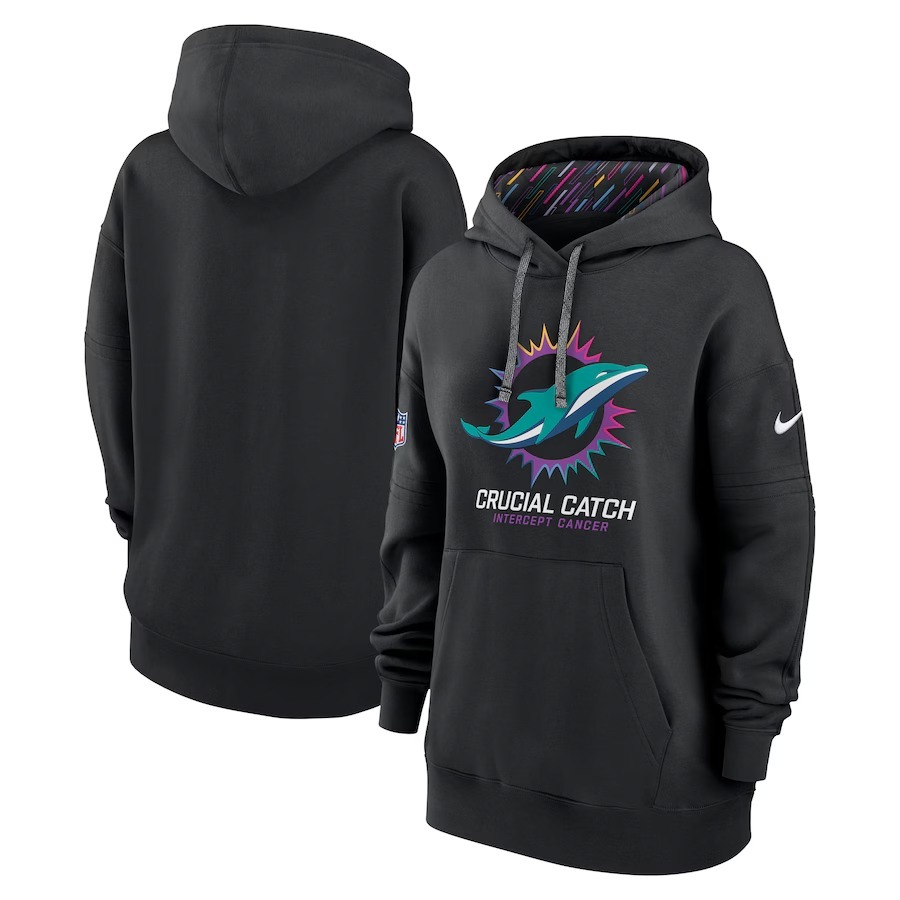 Women's Miami Dolphins  Nike Black 2024 NFL Crucial Catch Club Pullover Hoodie - Jersey