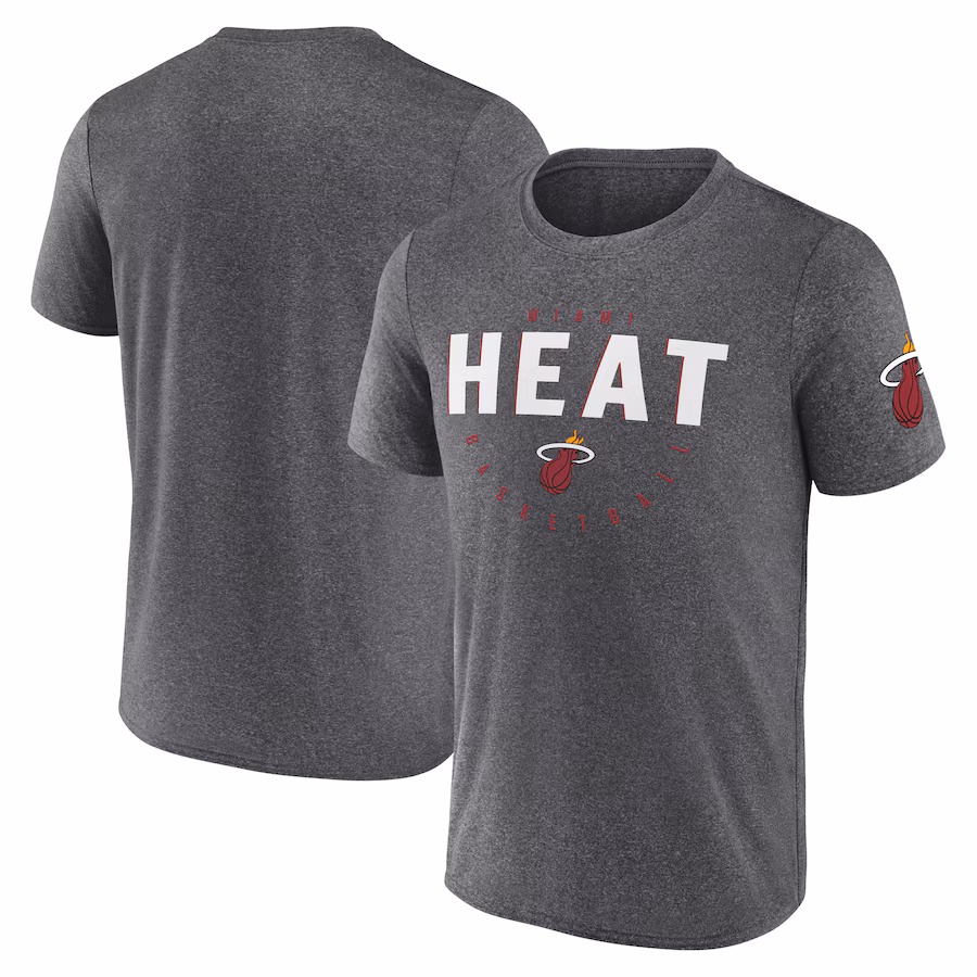 Men's Miami Heat Heather Charcoal Block Practice Performance T-Shirt - Jersey