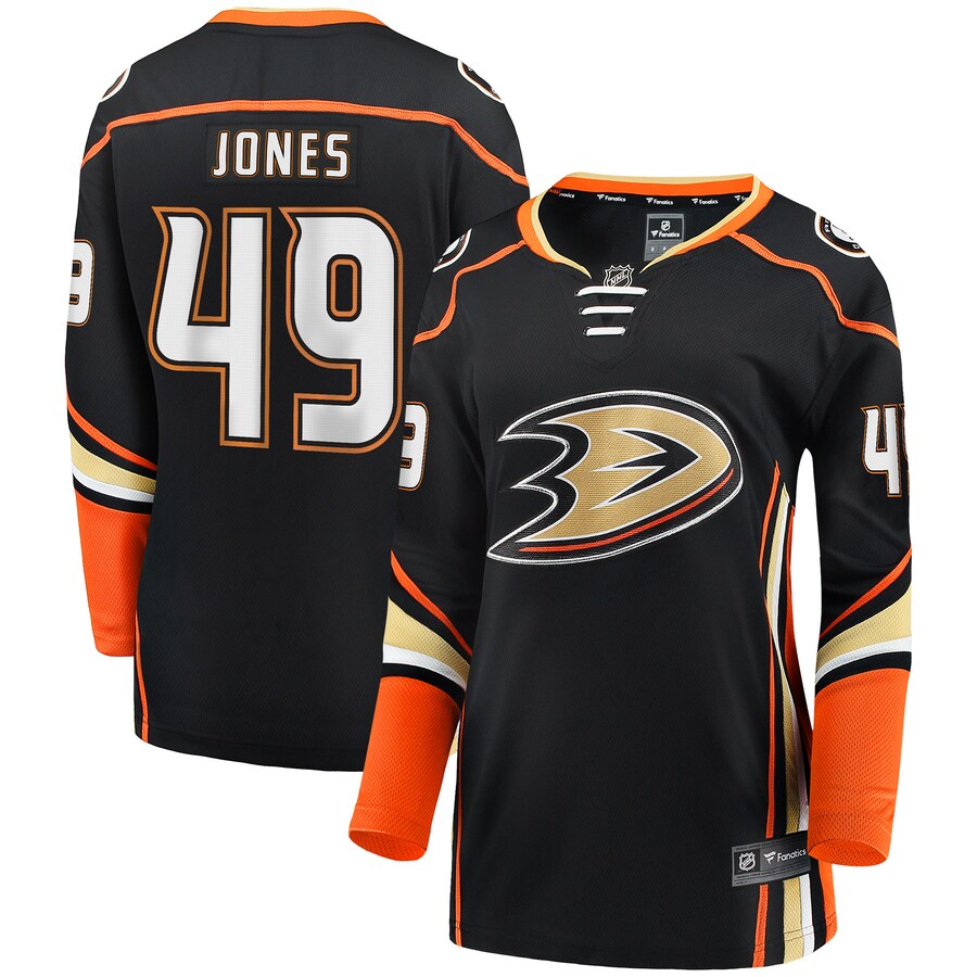 Women's Anaheim Ducks Max Jones Fanatics Branded Black Home Breakaway Player Jersey - Jersey