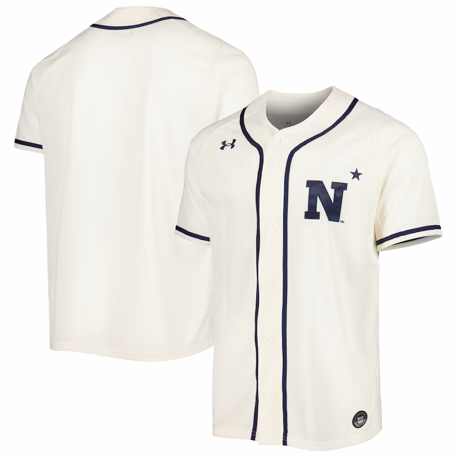 Men's Under Armour Cream Navy Midshipmen Replica Baseball Jersey - Jersey