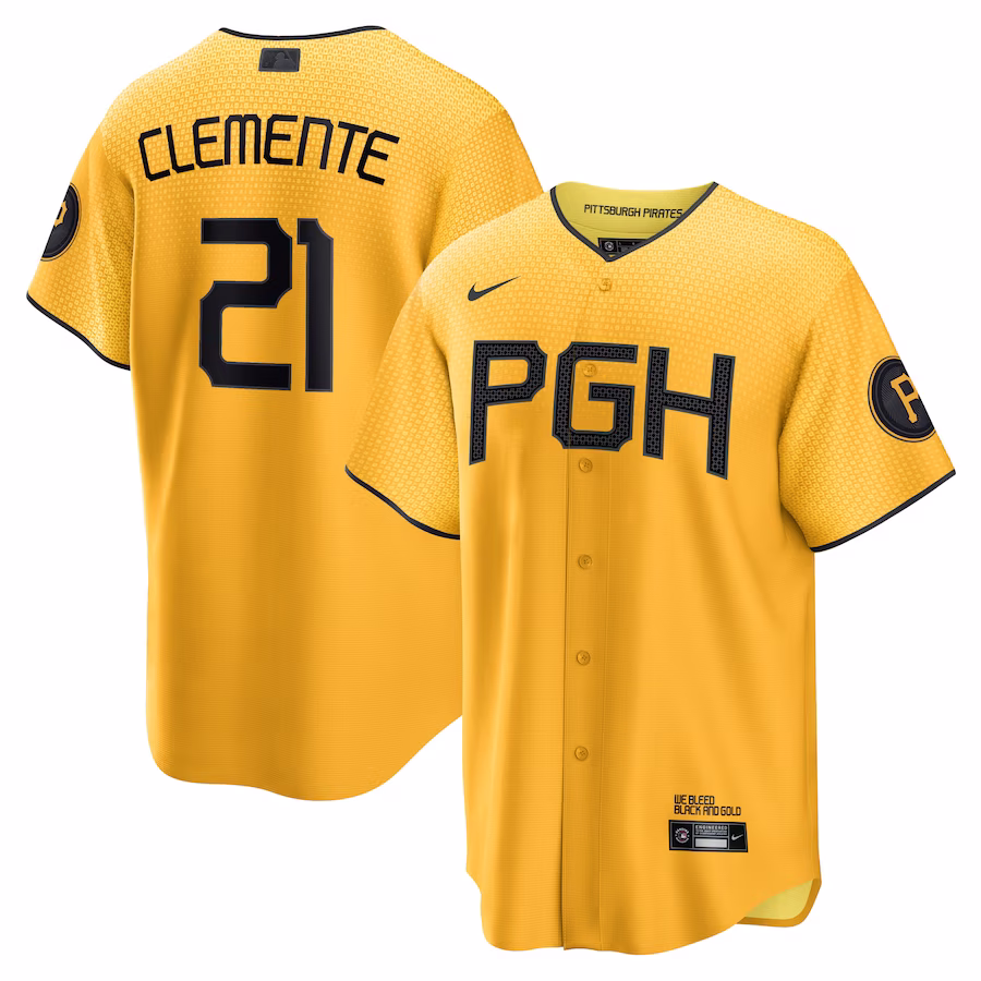 Men's Pittsburgh Pirates Roberto Clemente Nike Gold City Connect Replica Player Jersey - Jersey
