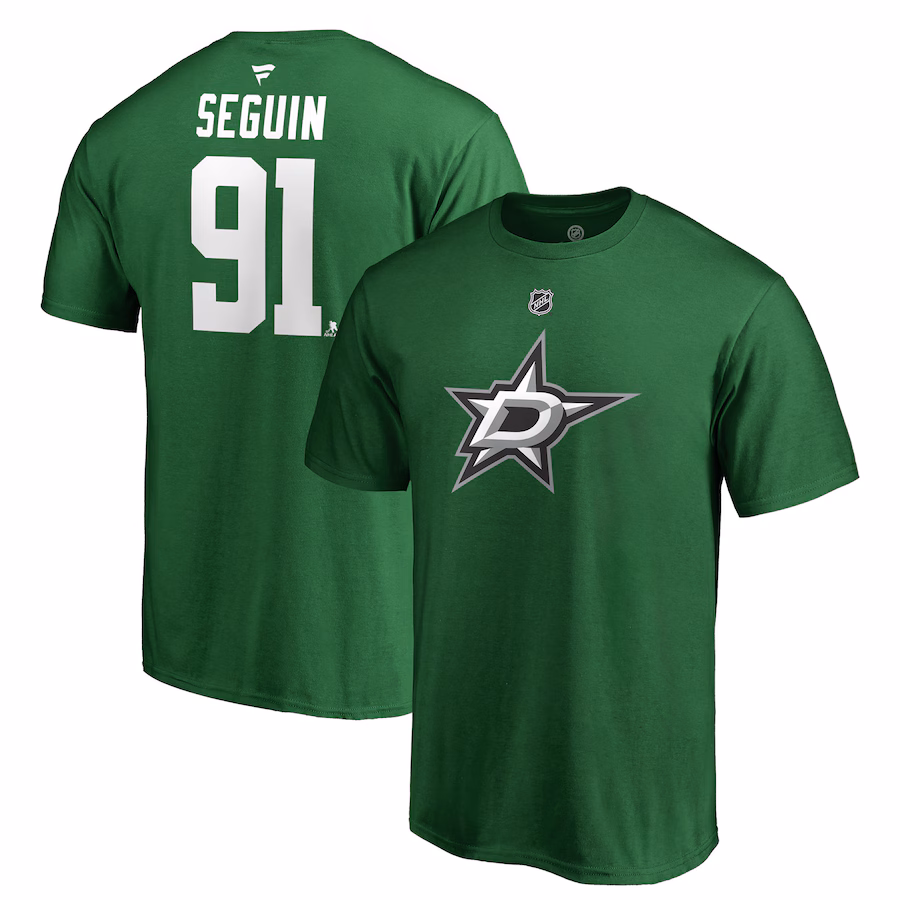 Men's Dallas Stars Tyler Seguin Fanatics Kelly Green Team Authentic Stack Name & Number T-Shirt - Jersey