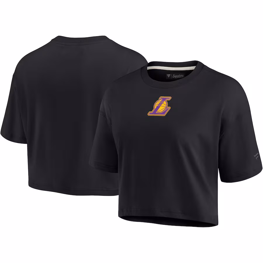 Women's Los Angeles Lakers Fanatics Black Elements Super Soft Boxy Cropped T-Shirt - Jersey