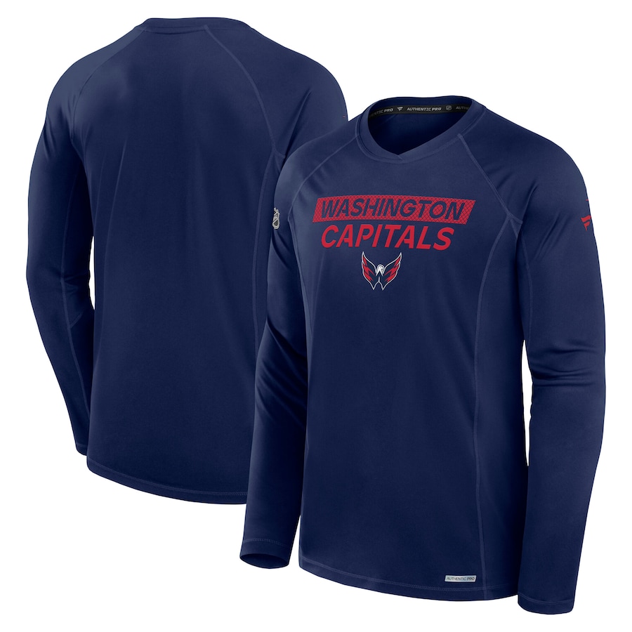 Men's Washington Capitals Fanatics Navy Authentic Pro Rink Tech Long Sleeve T-Shirt - Jersey