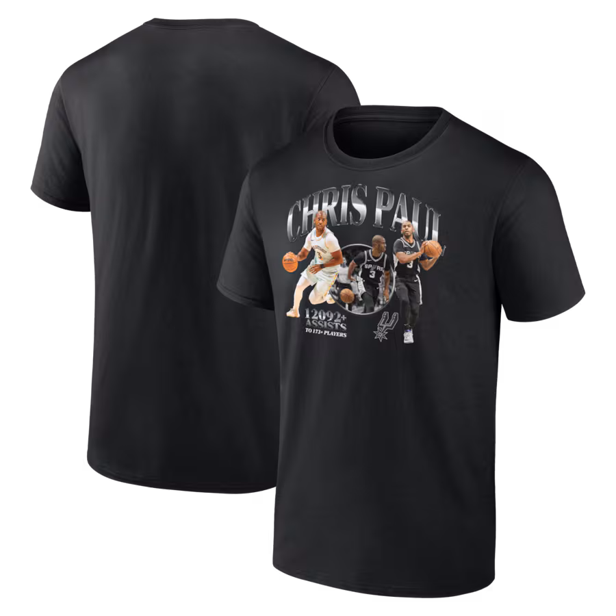 Men's San Antonio Spurs Chris Paul Black 2nd NBA All-Time Assists Leader T-Shirt - Jersey