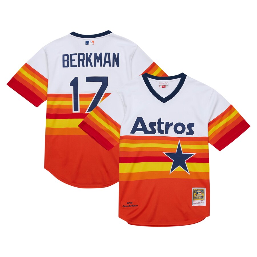 Men's Houston Astros Lance Berkman Mitchell & Ness White 2004 Cooperstown Collection Authentic Throwback Jersey - Jersey
