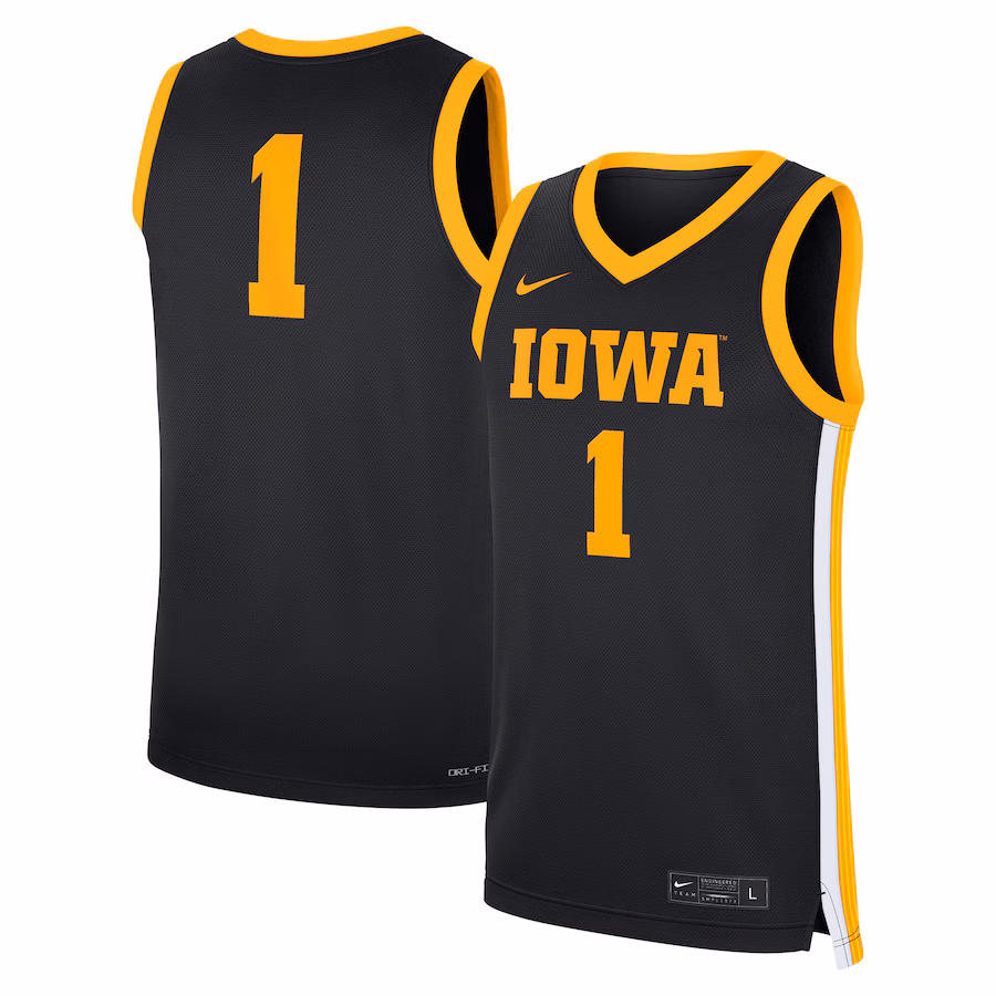 Men's Nike #1 Black Iowa Hawkeyes Road Replica Jersey - Jersey