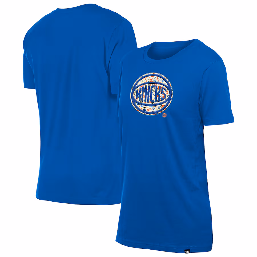 Women's New York Knicks New Era Blue Glam Game Flower T-Shirt - Jersey
