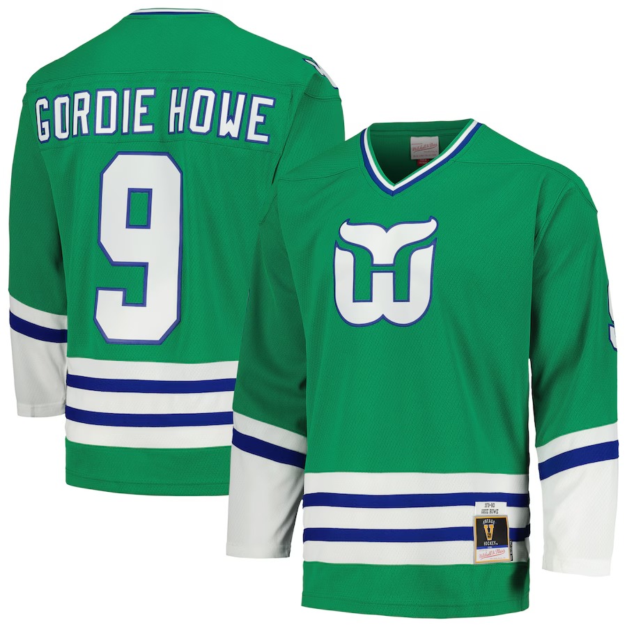 Men's Hartford Whalers Gordie Howe Mitchell & Ness Green 1979/80 Blue Line Player Jersey - Jersey