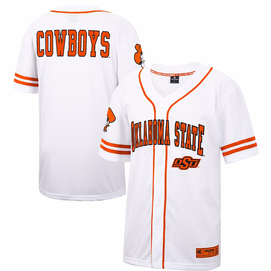Oklahoma State Cowboys Colosseum Free Spirited Mesh Button-Up Baseball Jersey - White - Jersey