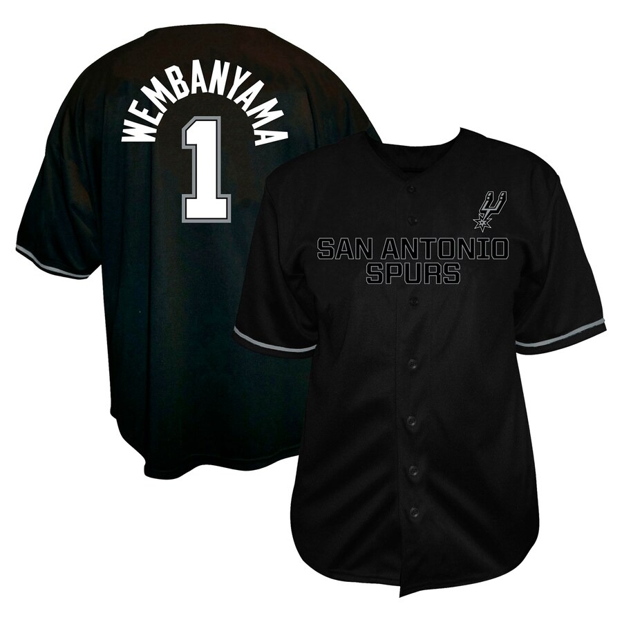 Men's San Antonio Spurs Victor Wembanyama Profile Black Big & Tall Name & Number Button-Up Jersey - Jersey