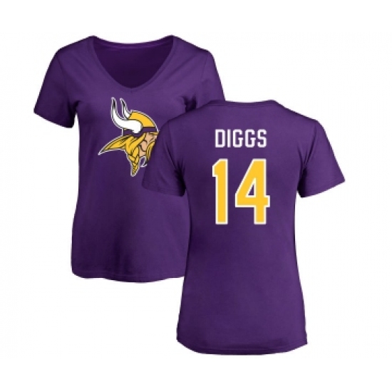 Football Women's Minnesota Vikings #14 Stefon Diggs Purple Name & Number Logo Slim Fit T-Shirt - Jersey