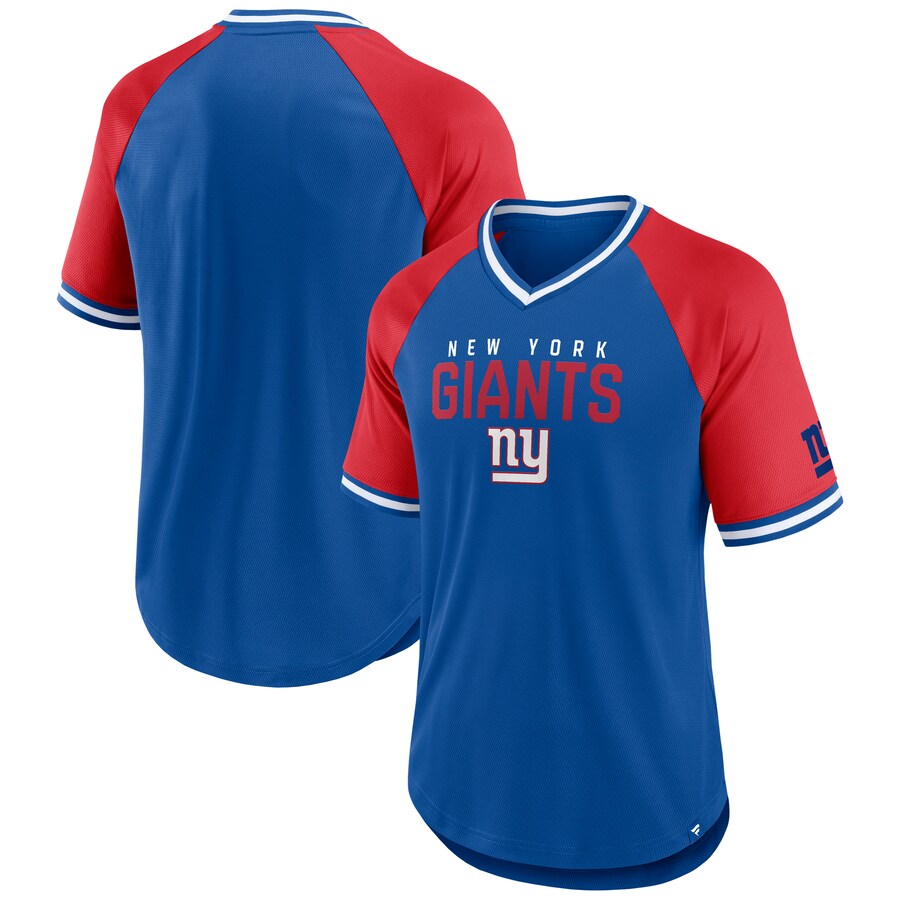 Men's New York Giants Fanatics Royal/Red Hashmark Raglan T-Shirt - Jersey