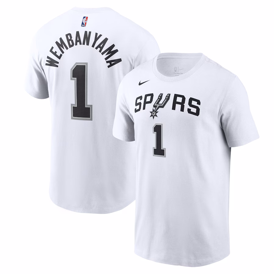 Men's San Antonio Spurs Victor Wembanyama Nike White Icon 2022/23 Name & Number T-Shirt - Jersey
