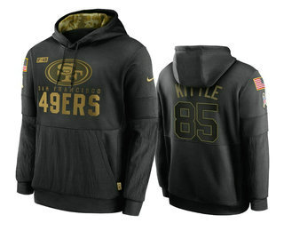 Men's San Francisco 49ers #85 George Kittle Black 2020 Salute To Service Sideline Performance Pullover Hoodie - Jersey