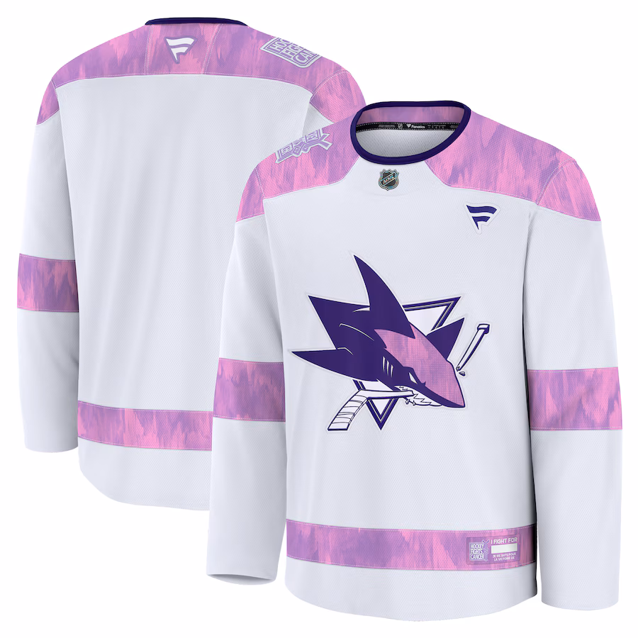 Men's San Jose Sharks Fanatics White 2024 Hockey Fights Cancer Practice Jersey - Jersey