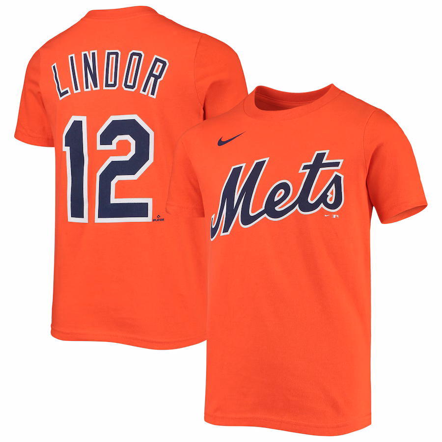 Youth New York Mets Francisco Lindor Nike Orange Player Name & Number T-Shirt - Jersey