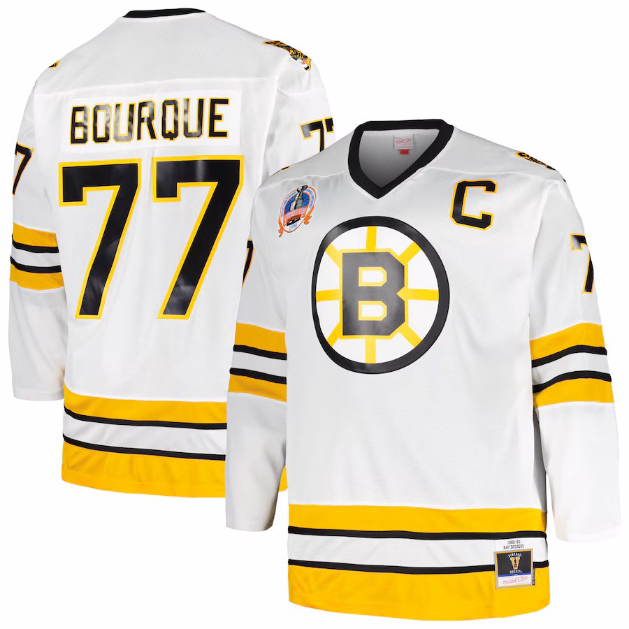 Men's Boston Bruins Ray Bourque Mitchell & Ness White Big & Tall Captain Patch Blue Line Player Jersey - Jersey