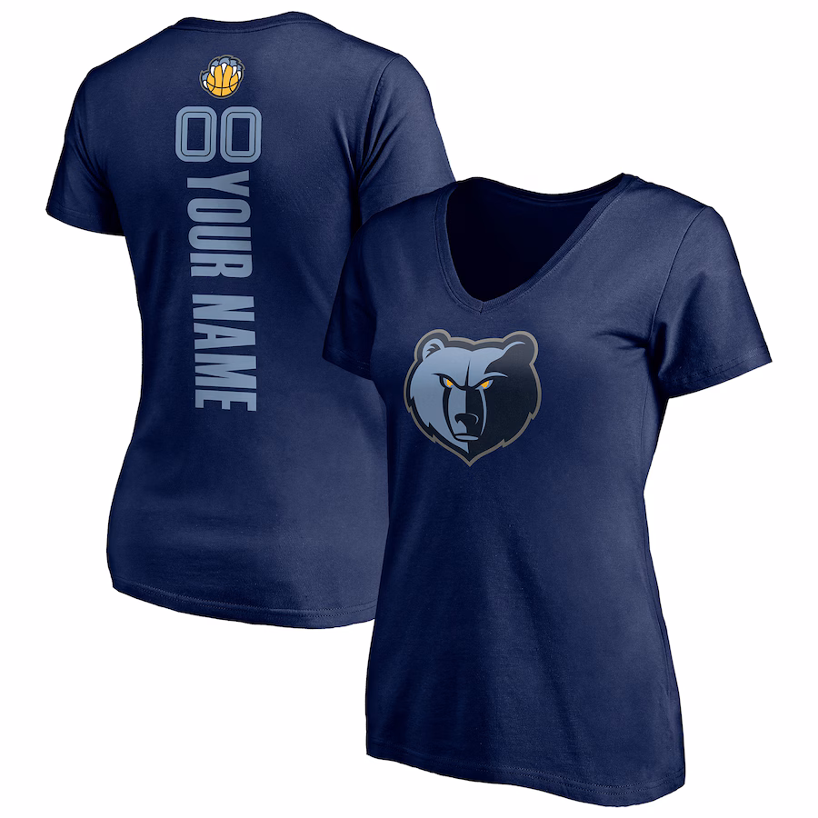Women's Memphis Grizzlies Navy Playmaker Personalized Name & Number V-Neck T-Shirt - Jersey