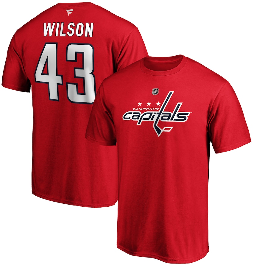 Men's Washington Capitals Tom Wilson Fanatics Red Team Authentic Stack Name & Number T-Shirt - Jersey