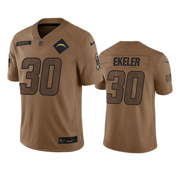 Men's Los Angeles Chargers #30 Austin Ekeler 2023 Brown Salute To Service Limited Football Stitched Jersey - Jersey