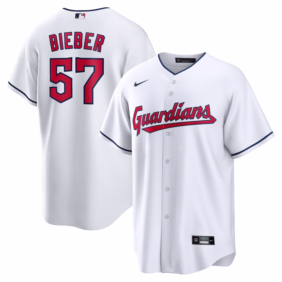 Men's Cleveland Guardians Shane Bieber Nike White Replica Player Jersey - Jersey