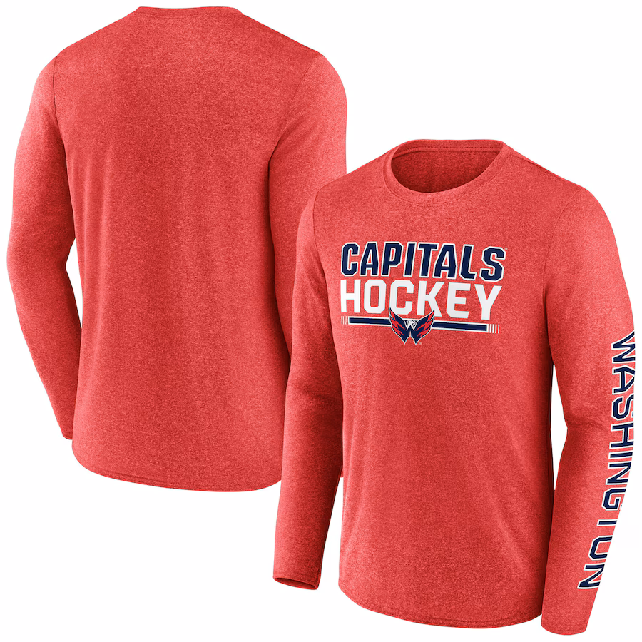 Men's Washington Capitals Fanatics Heather Red Sweep Iconic Synthetic Long Sleeve T-Shirt - Jersey