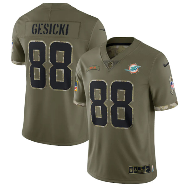 Men's Miami Dolphins #88 Mike Gesicki 2022 Olive Salute To Service Limited Stitched Jersey - Jersey