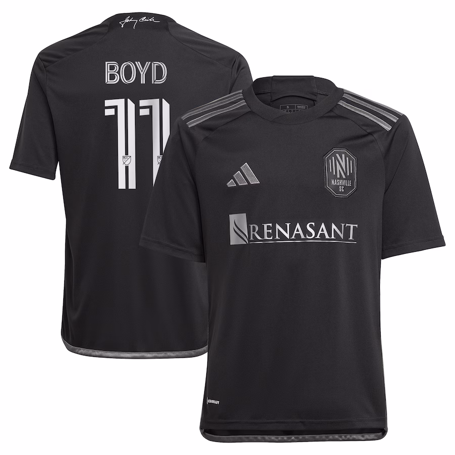 Youth Nashville SC Tyler Boyd adidas Black 2024 Man In Black Kit Replica Player Jersey - Jersey