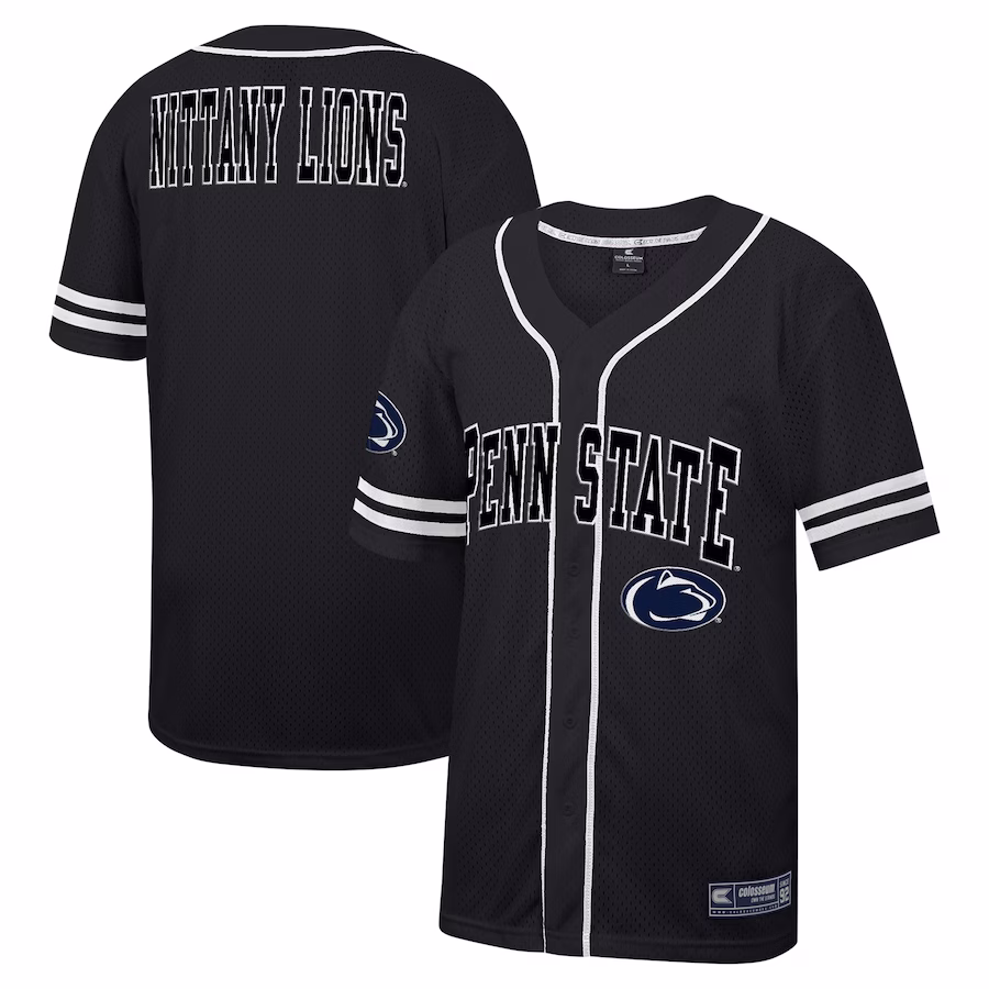 Penn State Nittany Lions Colosseum Free Spirited Mesh Button-Up Baseball Jersey - Black - Jersey